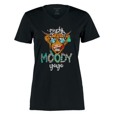 Western Moody Yaya Sunglasses Highland Cows Country Lover Women's Momentum V-Neck T-Shirt