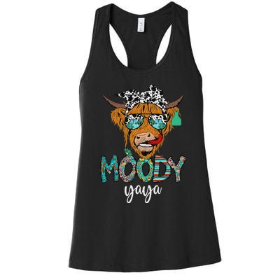 Western Moody Yaya Sunglasses Highland Cows Country Lover Women's Racerback Tank