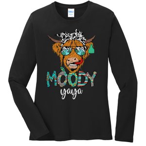 Western Moody Yaya Sunglasses Highland Cows Country Lover Ladies Long Sleeve Shirt