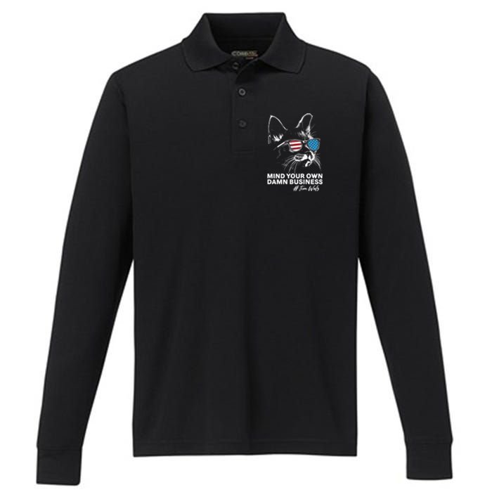 Walz Mind Your Own Damn Business Harris Waltz Cat Lady Performance Long Sleeve Polo