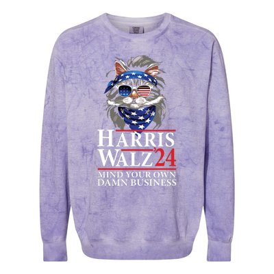 Walz Mind Your Own Damn Business Harris Waltz Cat Lady Colorblast Crewneck Sweatshirt