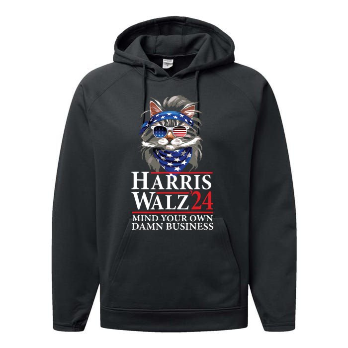 Walz Mind Your Own Damn Business Harris Waltz Cat Lady Performance Fleece Hoodie