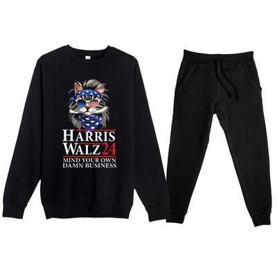 Walz Mind Your Own Damn Business Harris Waltz Cat Lady Premium Crewneck Sweatsuit Set