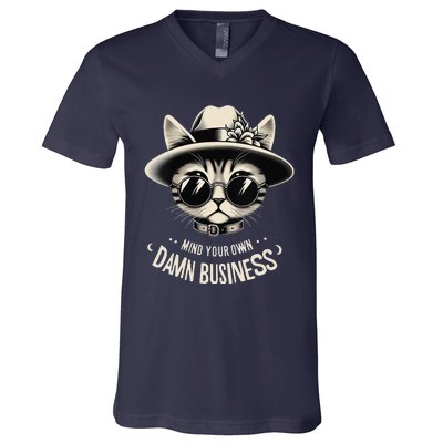 Walz Mind Your Own Damn Business Harris Waltz Cat Lady V-Neck T-Shirt