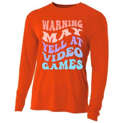 Warning May Yell At Video Games Funny Gaming And Gamer Life Meaningful Gift Cooling Performance Long Sleeve Crew