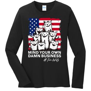 Walz Mind Your Own Damn Business Harris Waltz Cat Lady Ladies Long Sleeve Shirt