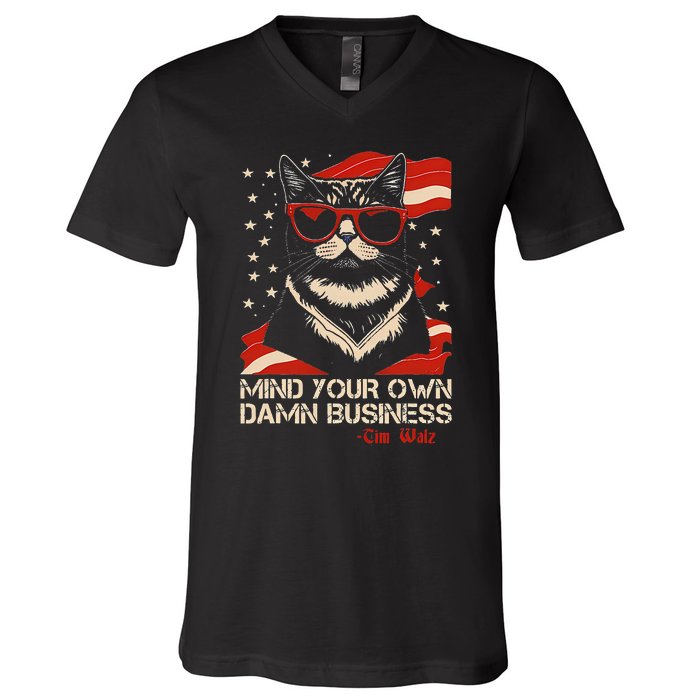 Walz Mind Your Own Damn Business Harris Waltz Cat Lady V-Neck T-Shirt