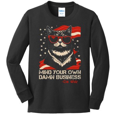 Walz Mind Your Own Damn Business Harris Waltz Cat Lady Kids Long Sleeve Shirt