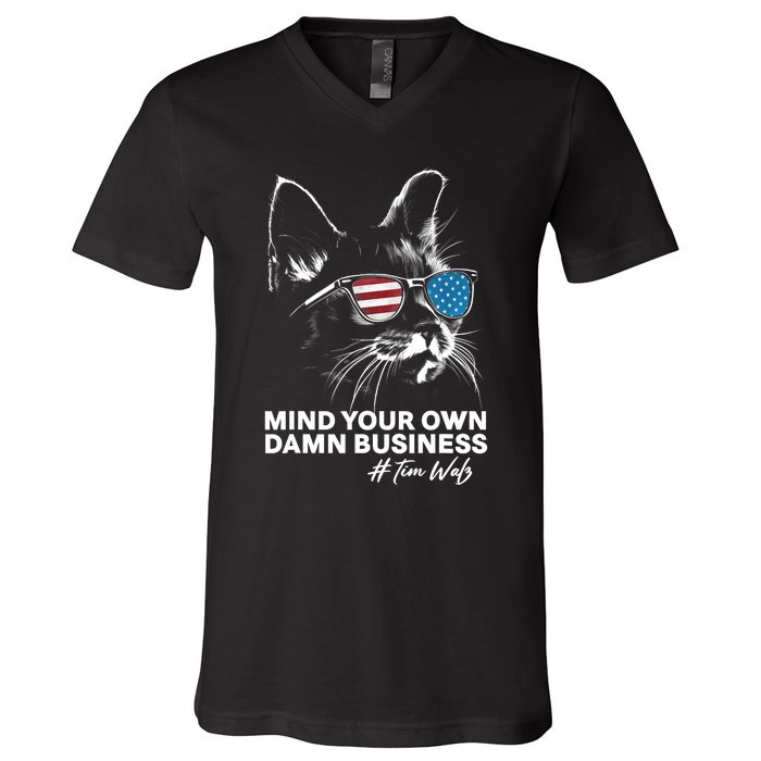 Walz Mind Your Own Damn Business Harris Waltz Cat Lady V-Neck T-Shirt