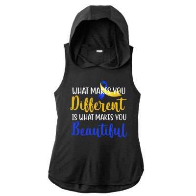 What Makes You Different Is What Makes You Beautiful Down Syndrome Ladies PosiCharge Tri-Blend Wicking Draft Hoodie Tank