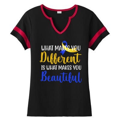 What Makes You Different Is What Makes You Beautiful Down Syndrome Ladies Halftime Notch Neck Tee