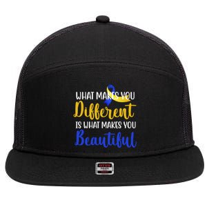 What Makes You Different Is What Makes You Beautiful Down Syndrome 7 Panel Mesh Trucker Snapback Hat