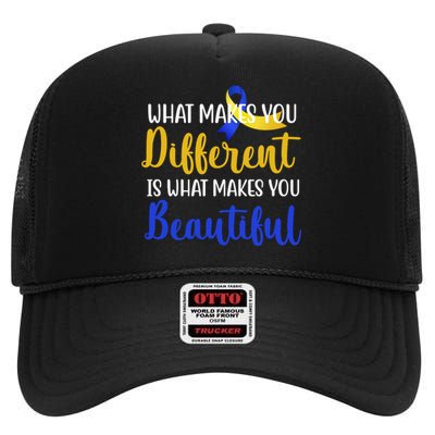 What Makes You Different Is What Makes You Beautiful Down Syndrome High Crown Mesh Back Trucker Hat