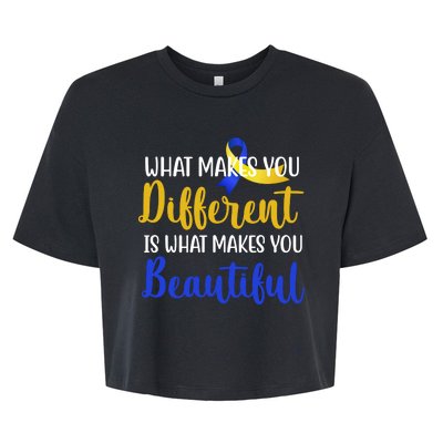 What Makes You Different Is What Makes You Beautiful Down Syndrome Bella+Canvas Jersey Crop Tee