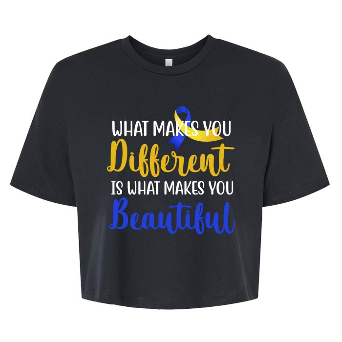 What Makes You Different Is What Makes You Beautiful Down Syndrome Bella+Canvas Jersey Crop Tee