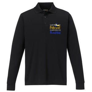 What Makes You Different Is What Makes You Beautiful Down Syndrome Performance Long Sleeve Polo