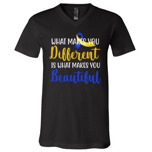 What Makes You Different Is What Makes You Beautiful Down Syndrome V-Neck T-Shirt