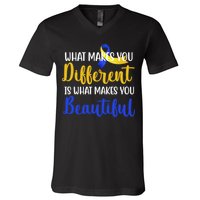 What Makes You Different Is What Makes You Beautiful Down Syndrome V-Neck T-Shirt