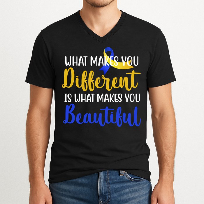 What Makes You Different Is What Makes You Beautiful Down Syndrome V-Neck T-Shirt