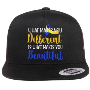 What Makes You Different Is What Makes You Beautiful Down Syndrome Flat Bill Trucker Hat