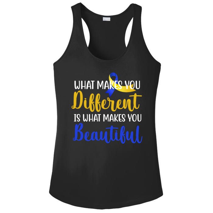 What Makes You Different Is What Makes You Beautiful Down Syndrome Ladies PosiCharge Competitor Racerback Tank