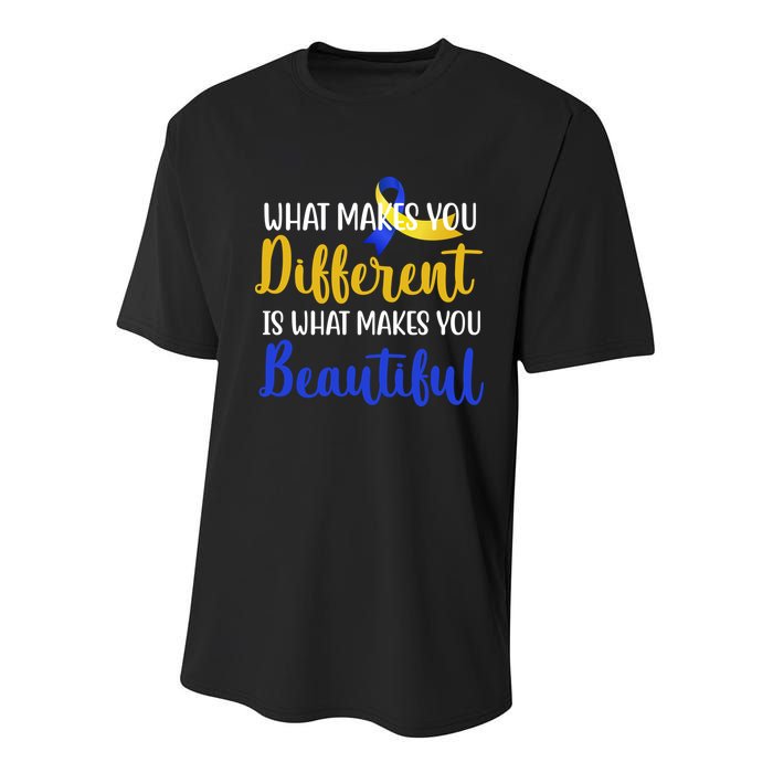 What Makes You Different Is What Makes You Beautiful Down Syndrome Youth Performance Sprint T-Shirt