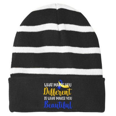 What Makes You Different Is What Makes You Beautiful Down Syndrome Striped Beanie with Solid Band