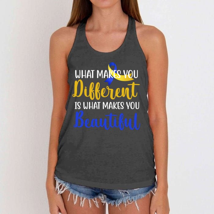 What Makes You Different Is What Makes You Beautiful Down Syndrome Women's Knotted Racerback Tank