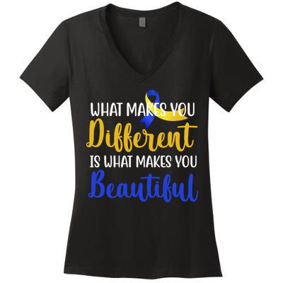 What Makes You Different Is What Makes You Beautiful Down Syndrome Women's V-Neck T-Shirt