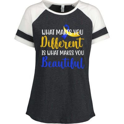 What Makes You Different Is What Makes You Beautiful Down Syndrome Enza Ladies Jersey Colorblock Tee