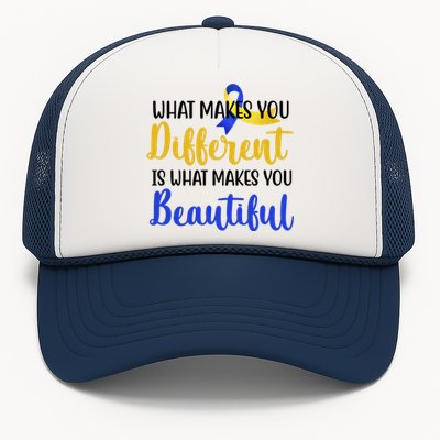 What Makes You Different Is What Makes You Beautiful Down Syndrome Trucker Hat