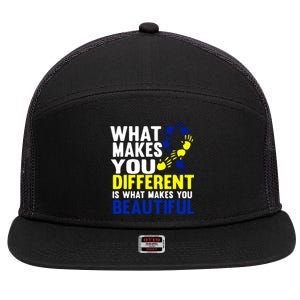 What Makes You Different Is What Make You Beautiful Down Syndrome Gift 7 Panel Mesh Trucker Snapback Hat