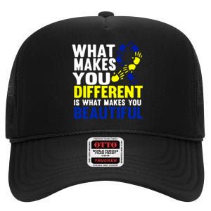 What Makes You Different Is What Make You Beautiful Down Syndrome Gift High Crown Mesh Back Trucker Hat