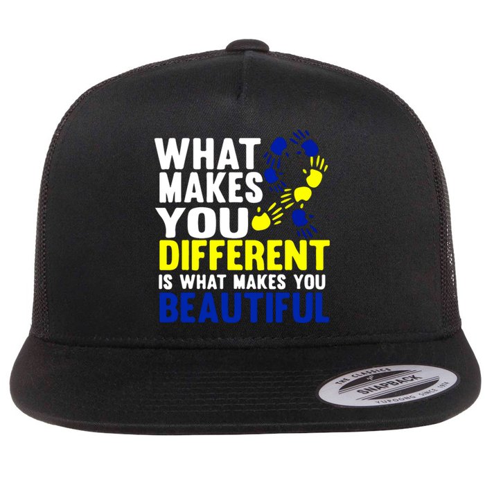 What Makes You Different Is What Make You Beautiful Down Syndrome Gift Flat Bill Trucker Hat