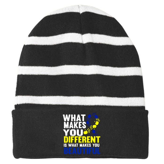 What Makes You Different Is What Make You Beautiful Down Syndrome Gift Striped Beanie with Solid Band