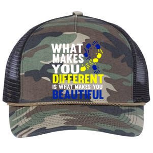 What Makes You Different Is What Make You Beautiful Down Syndrome Gift Retro Rope Trucker Hat Cap