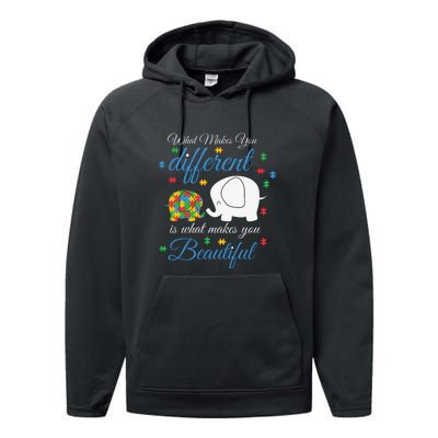 What Makes You Different Elephant Autism Awareness Month Performance Fleece Hoodie