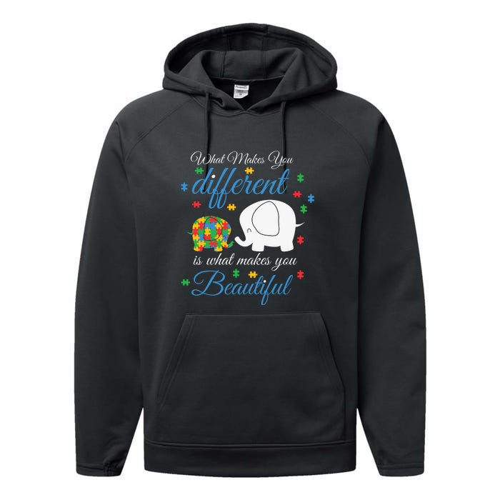 What Makes You Different Elephant Autism Awareness Month Performance Fleece Hoodie