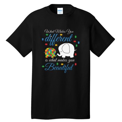 What Makes You Different Elephant Autism Awareness Month Tall T-Shirt