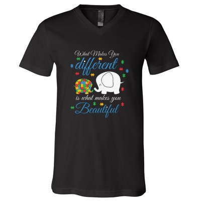 What Makes You Different Elephant Autism Awareness Month V-Neck T-Shirt