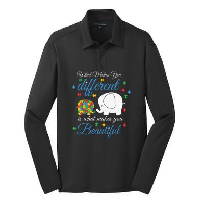 What Makes You Different Elephant Autism Awareness Month Silk Touch Performance Long Sleeve Polo