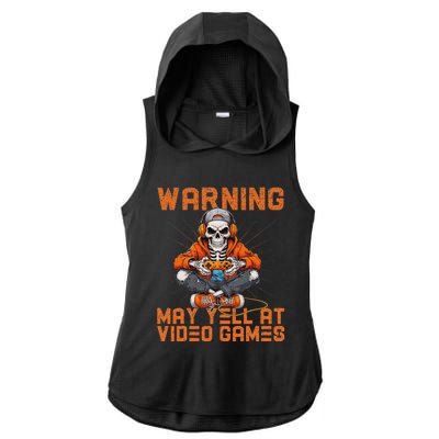 Warning May Yell At Video Games Ladies PosiCharge Tri-Blend Wicking Draft Hoodie Tank