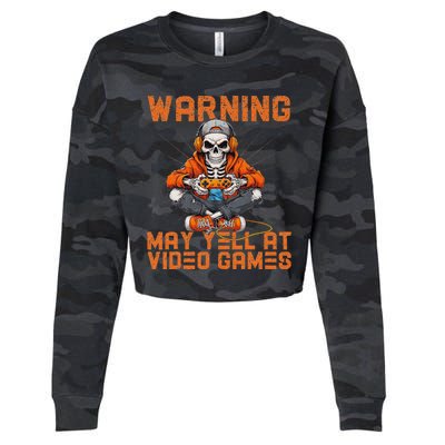 Warning May Yell At Video Games Cropped Pullover Crew