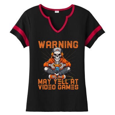 Warning May Yell At Video Games Ladies Halftime Notch Neck Tee