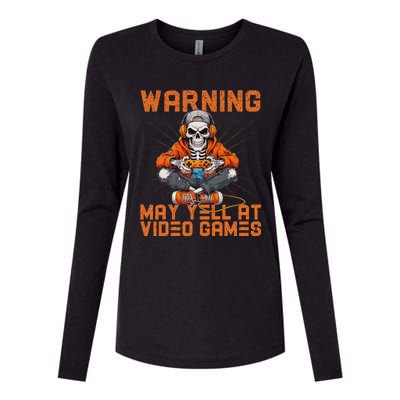 Warning May Yell At Video Games Womens Cotton Relaxed Long Sleeve T-Shirt