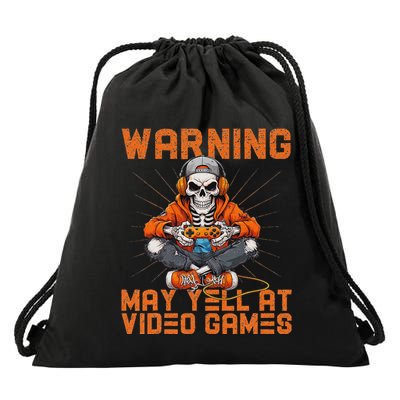 Warning May Yell At Video Games Drawstring Bag