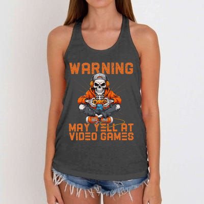 Warning May Yell At Video Games Women's Knotted Racerback Tank