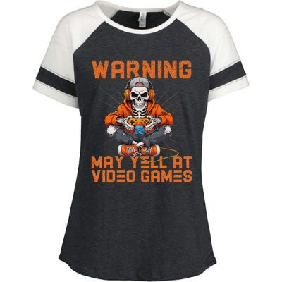 Warning May Yell At Video Games Enza Ladies Jersey Colorblock Tee