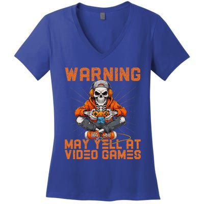 Warning May Yell At Video Games Women's V-Neck T-Shirt