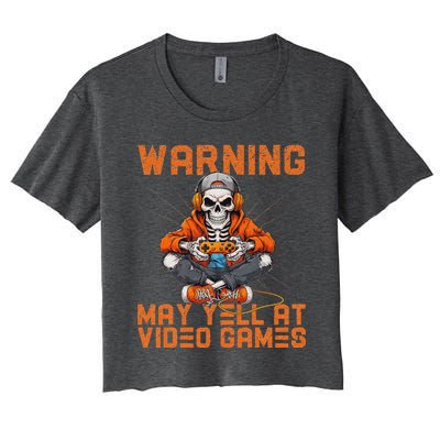 Warning May Yell At Video Games Women's Crop Top Tee